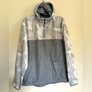 UNDER ARMOUR 1/4 Zip Hooded Windbreaker - Men's Size Medium - Gray Camo